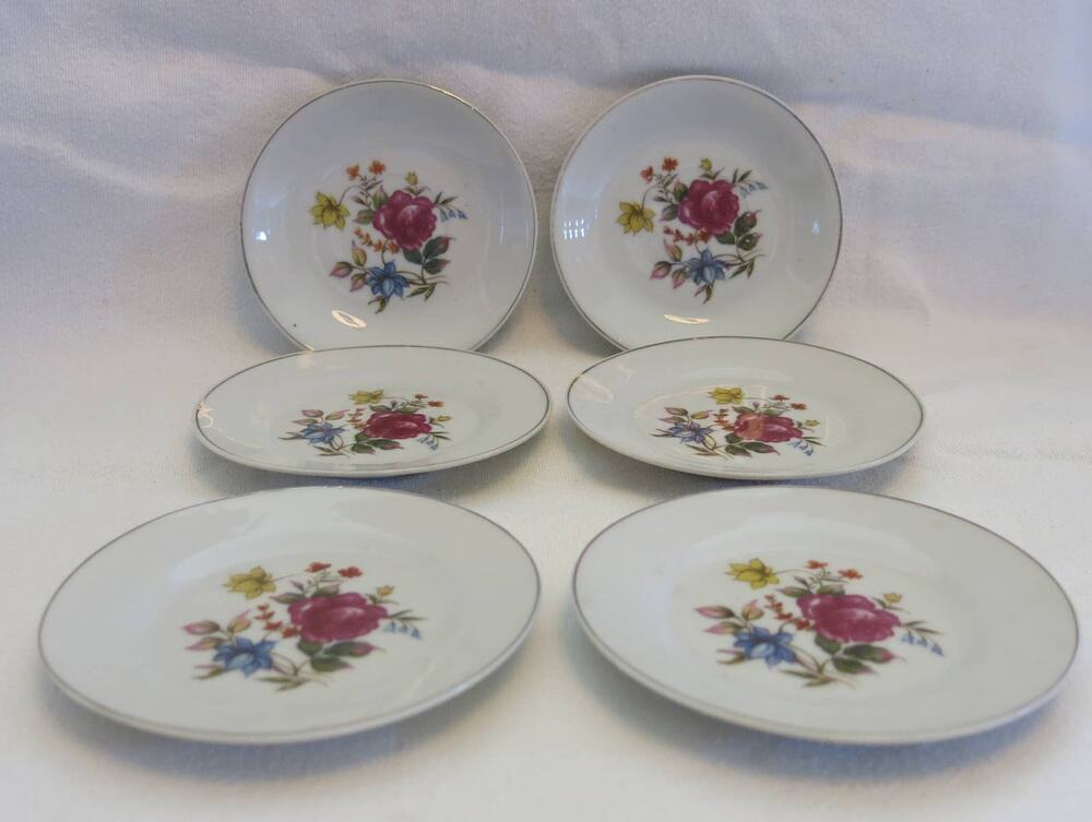 VINTAGE 1950's Grantcrest Childrens China Plates Set of 6 Roses Made In Japan